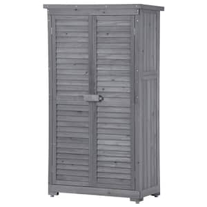 18.3 in. W x 34.3 in. D x 63 in. H Gray Wood Fir Wood Outdoor Storage Cabinet with 3-Tier Storage, Removable Shelves