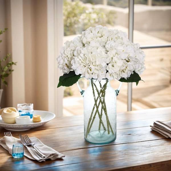 17.7 in. White Indoor Artificial Hydrangea in Black Pot LX0753