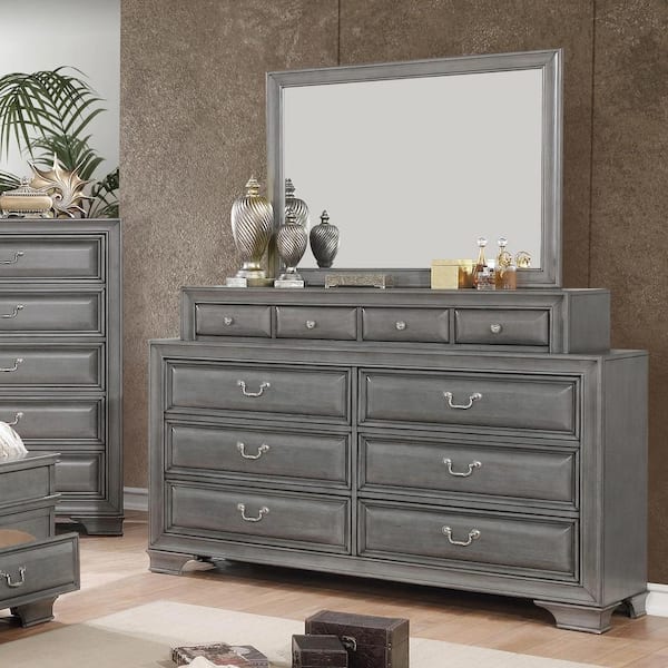 Furniture of America Liam Gray 10-Drawer 66.75 in. Wide Dresser with Mirror