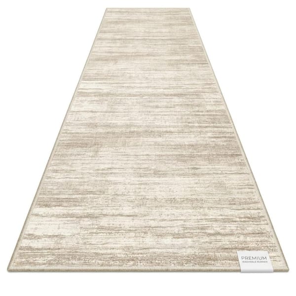 2'x8' Washable Runner Rug, Stain Resistant Low Pile Carpet with Rubber Backing, Brown Beige