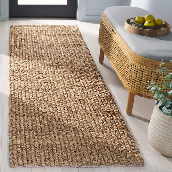 Natural Fiber 2 ft. x 8 ft. Natural/Green Abstract Distressed Runner Rug