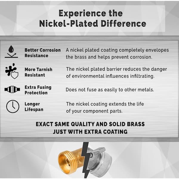 45-Degree Nickel Plated Brass Garden Hose Elbow Connector with On/Off  Shutoff Valve