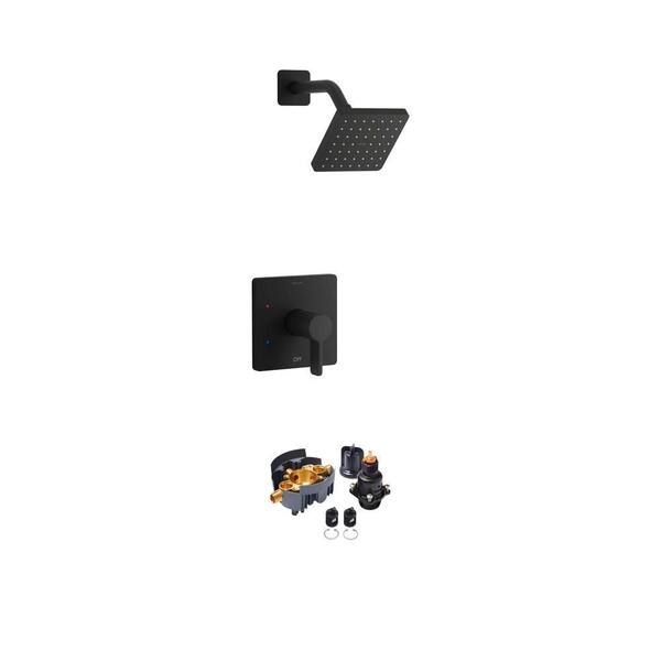 Parallel Matte Black Shower Trim Kit with 2.5 GPM Showerhead and Rite-Temp Pressure-Balancing Valve Body Combo