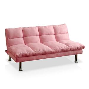 Teraby Pink Microfiber Tufted Futon Sofa