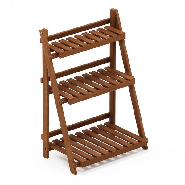 Furinno 33.5 in. Natural Wood 3-shelf Ladder Bookcase with Open
