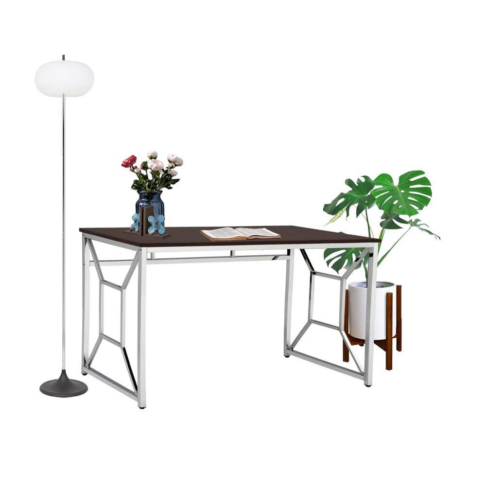 Espresso Brown Wood and Chrome Geometric Desk