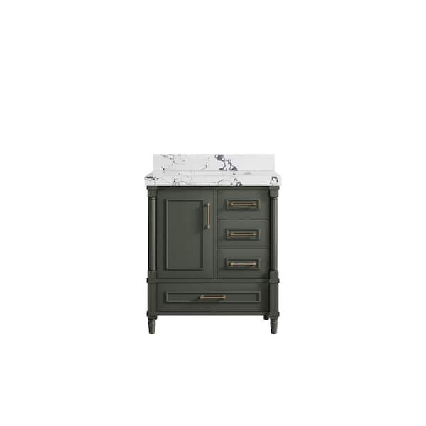 Willow Collections Hudson 30 in. W x 22 in. D x 36 in. H Single Sink Bath Vanity Center in Pewter Green with 2 in. Viola Night Quartz Top