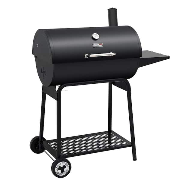 30 in. Barrel Charcoal Grill in Black with Side Table