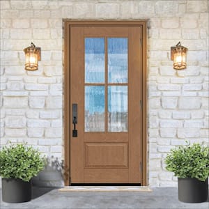 Regency 36 in. x 80 in. 3/4 Lite 4 SDL Oasis Decorative Glass LHOS Prefinished Autumnwatch Fiberglass Prehung Front Door