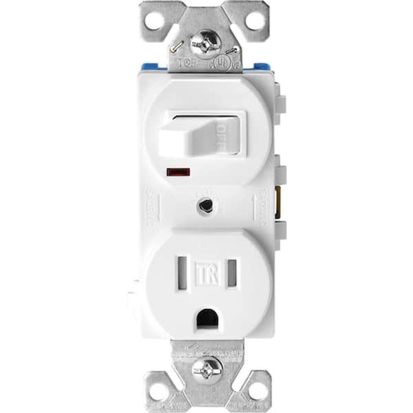Eaton 15 Amp Tamper Resistant Combination Single Pole Toggle Switch and 2-Pole Receptacle, White