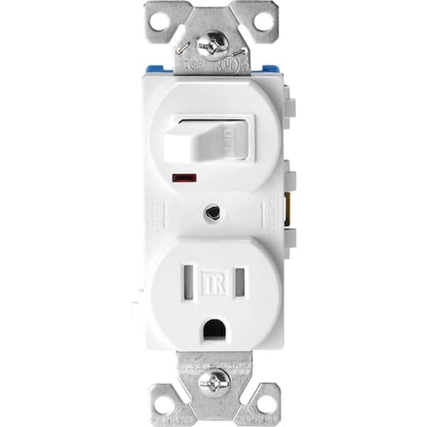 Eaton 15 Amp Tamper Resistant Combination Single-Pole Toggle Switch and 2-Pole Receptacle, White