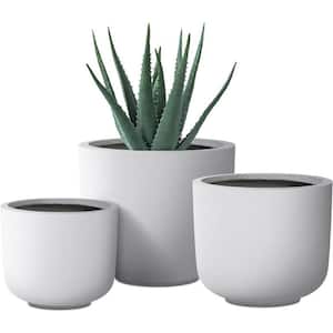 Modern 13 in. L x 13.19 in. W x 11.02 in. H Pure White Concrete Round Indoor/Outdoor Planter (3-Pack)