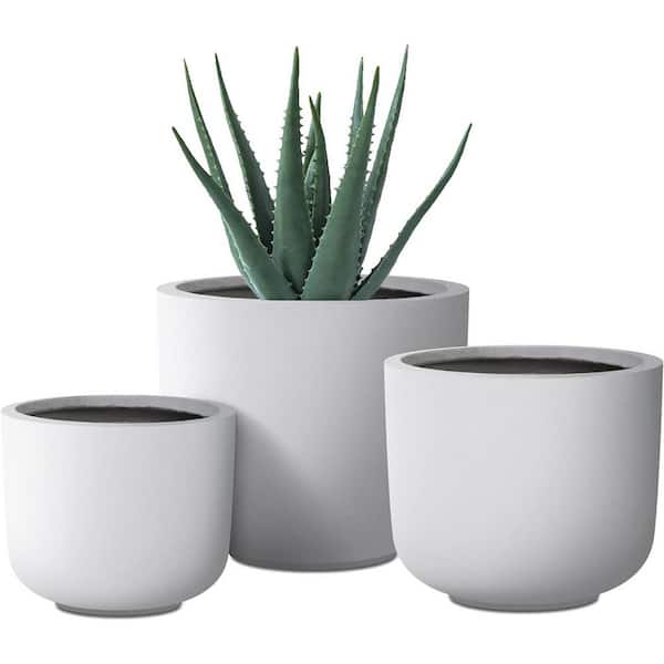 ITOPFOX Modern 13 in. L x 13.19 in. W x 11.02 in. H Pure White Concrete Round Indoor/Outdoor Planter (3-Pack)