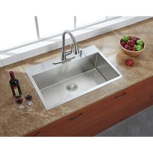 Tight Radius Drop-in 16G Stainless Steel 32 in. 4-Hole Single Bowl Kitchen Sink with Accessories