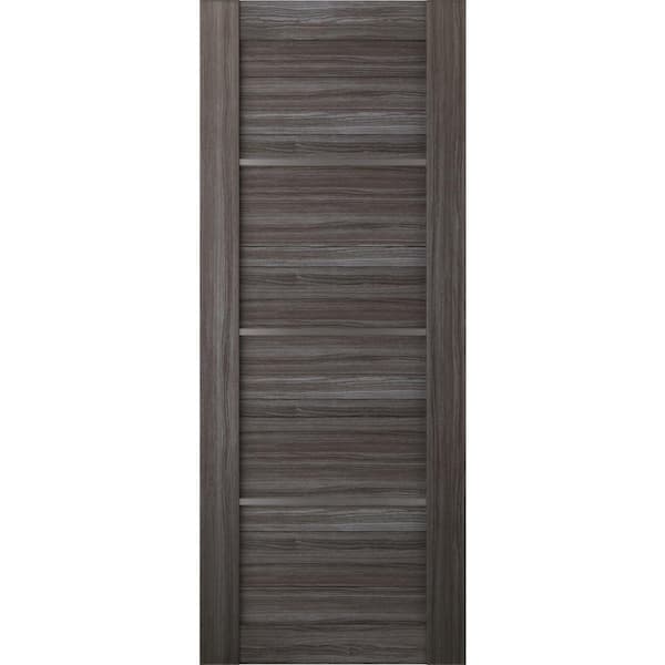 Belldinni 28 in. x 80 in. Nika Gray Oak Finished with Frosted Glass Solid Core Wood Composite Interior Door Slab No Bore