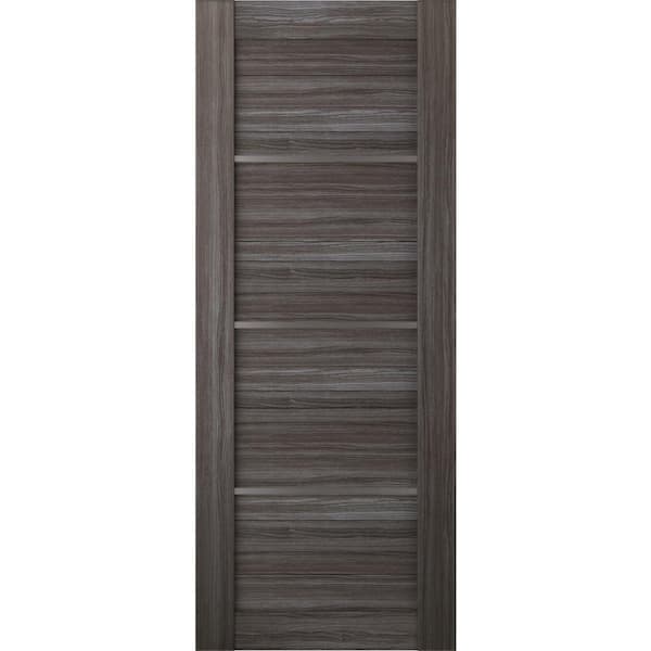 28 in. x 80 in. Nika Gray Oak Finished with Frosted Glass Solid Core Wood Composite Interior Door Slab No Bore