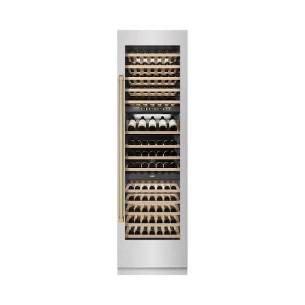 Autograph Edition 24 in. Triple Zone Satin 100 Bottle Column Wine Cooler with Champagne Bronze Accents