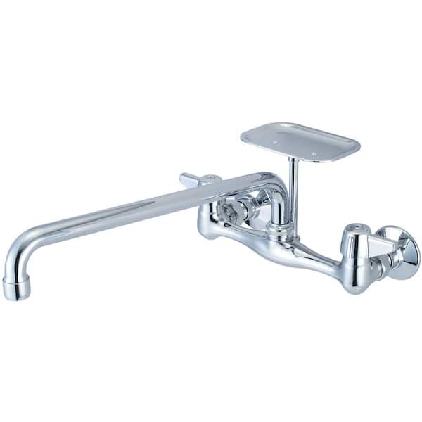 Central Brass Double-Handle Wall Mount Standard Kitchen Faucet in Polished Chrome