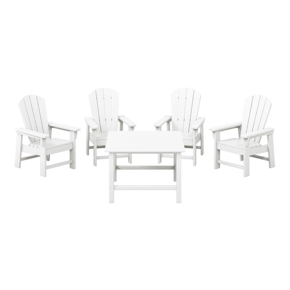 Children's Laguna Outdoor Patio All Weather Plastic 5-Piece Kids Adirondack Square Picnic Table Dining Set in White price history on PriceWatchPro