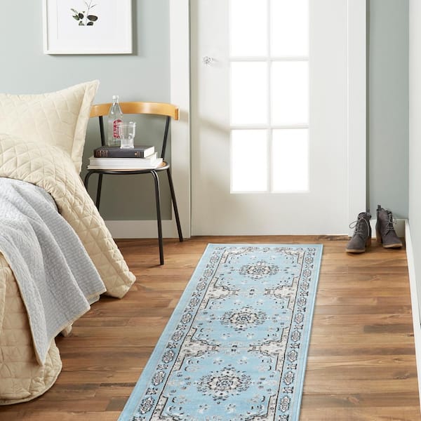 Premium Blue/Grey 2 ft. x 7 ft. Medallion Area Rug