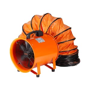 Portable Ventilator 10 in. Heavy-Duty Blower Fan with 33 ft. Duct Hose 380-Watt Industrial Utility Blower 1893FM, Orange