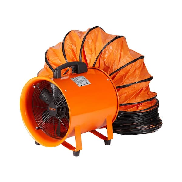 VEVOR Portable Ventilator 10 in. Heavy-Duty Blower Fan with 33 ft. Duct Hose 380-Watt Industrial Utility Blower 1893FM, Orange