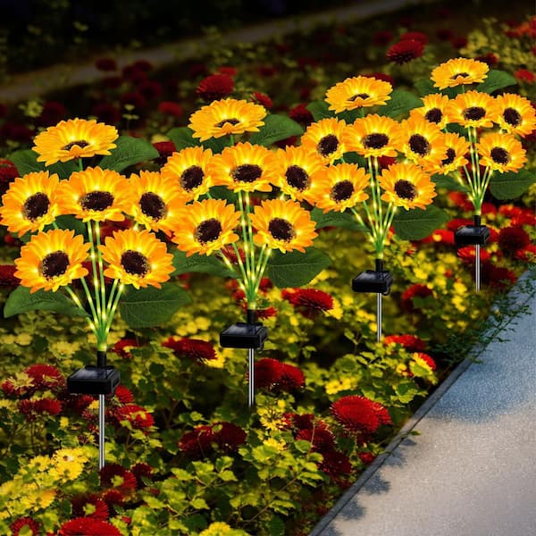 Outside Decorative Stakes with 24 Sunflower Lights, Waterproof Solar Flowers Lights for Landscape, Yard, Patio, Lawn