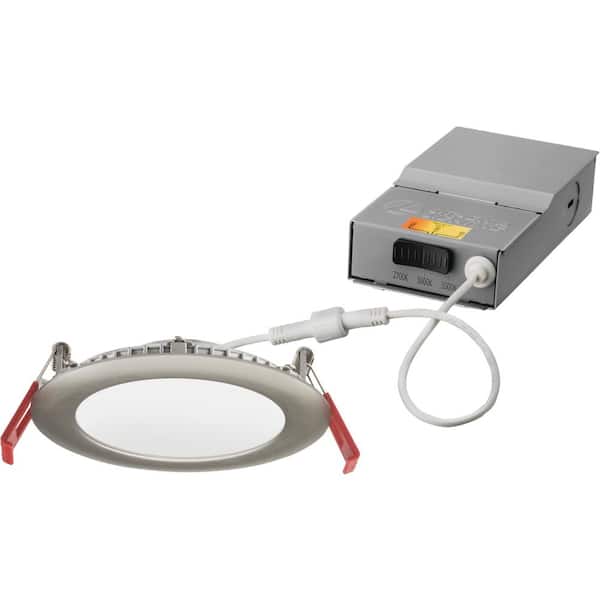 Lithonia Lighting 4 in. Wafer Brushed Nickel Selectable New Construction/Remodel Integrated LED Recessed Kit