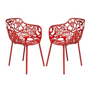 Red Devon Modern Aluminum Patio Stackable Outdoor Dining Chair (Set of 2)
