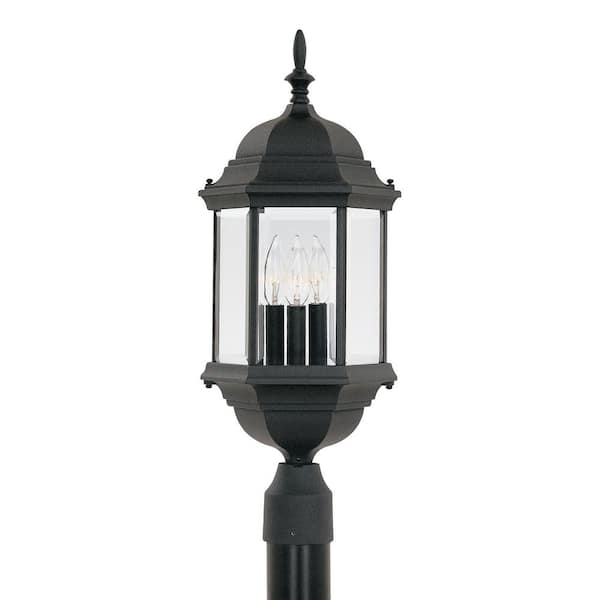 Erving 3-Light Black Cast Aluminum Line Voltage Hardwired Outdoor Wet-Rated Post Light with No Bulb Included