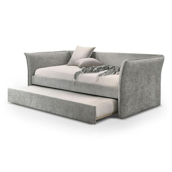 Onne Gray Twin Flared Arms Daybed with Roller Slats Trundle and Flared Arms