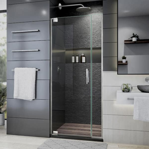 DreamLine Elegance Plus 30 in. to 30-3/4 in. W x 72 in. H Pivot Frameless Shower Door in Brushed Nickel