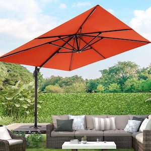 10 ft. Square Cantilever Umbrella Solution-Dyed Fabric Aluminum Frame and Innovative 360° Rotation System, Rust Red