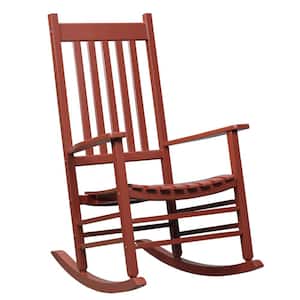 Wine Red Wood Outdoor Rocking Chair, Rustic High Back All Weather Rocker, Slatted for Indoor, Backyard and Patio