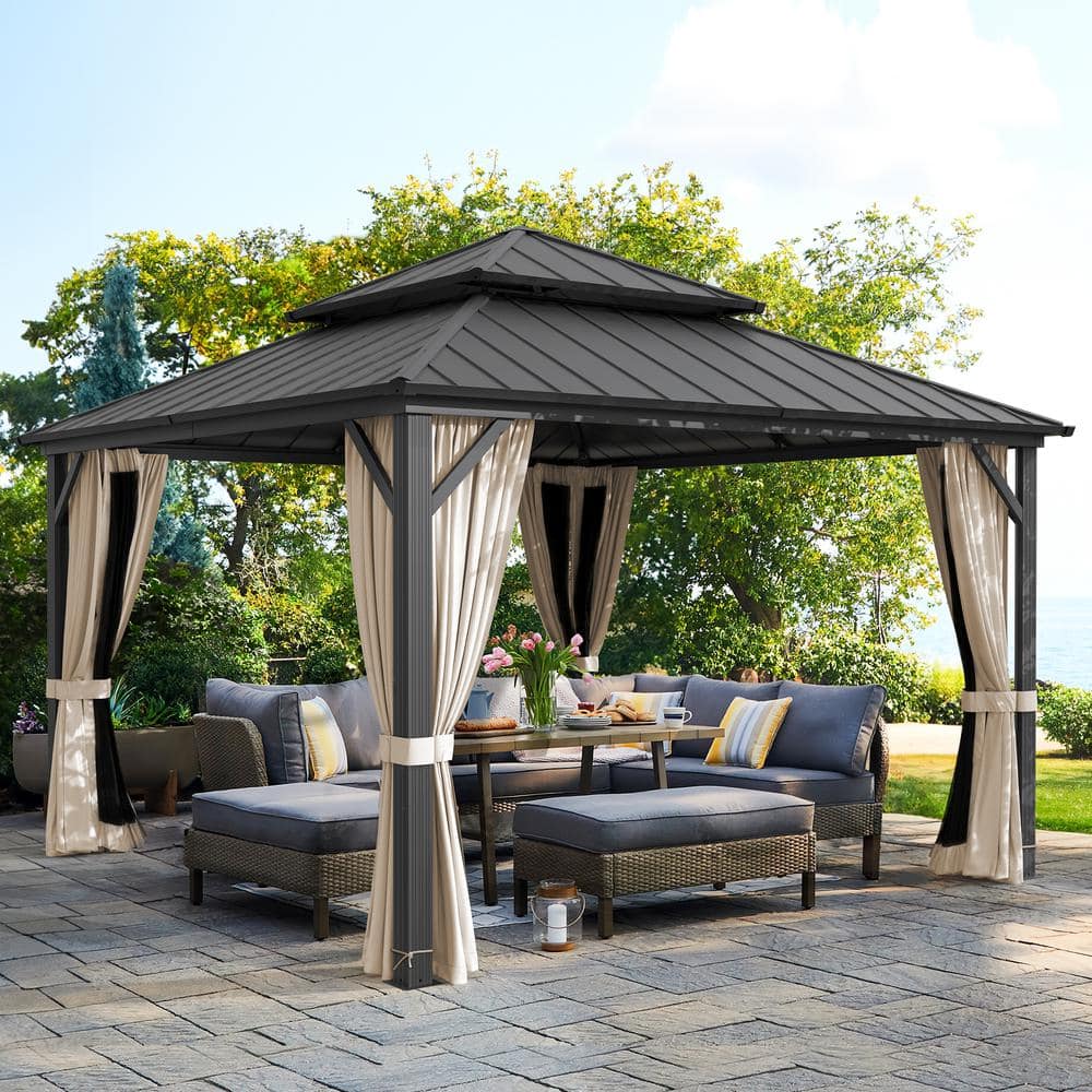 LUE BONA Hampton 12 ft. x 12 ft. Black Hardtop Aluminum Outdoor Gazebo ...