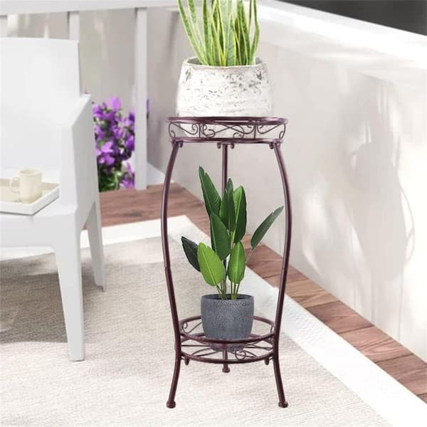 Dyiom 30 in. Tall Outdoor Black Metal Plant Stand Rustproof Heavy