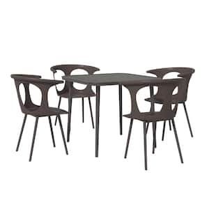 5-Piece Outdoor Metal Dining Set Includes Aluminum-iron Dining Table and Plastic Seating