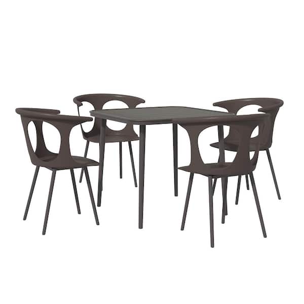 Clihome 5-Piece Outdoor Metal Dining Set Includes Aluminum-iron Dining Table and Plastic Seating