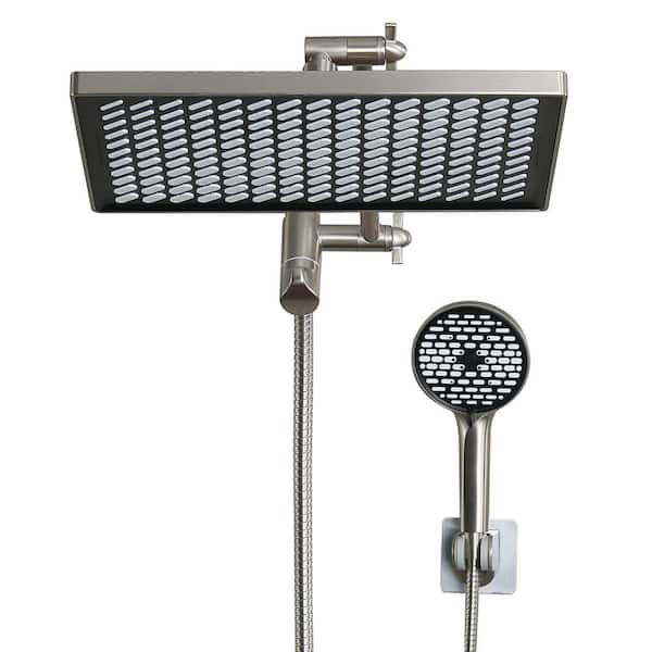 Rain Shower Head Combo 6-Spray 12 in. Wall Mount Dual Shower Heads and Handheld Shower Head w/ 2.5 GPM in Brushed Nickel