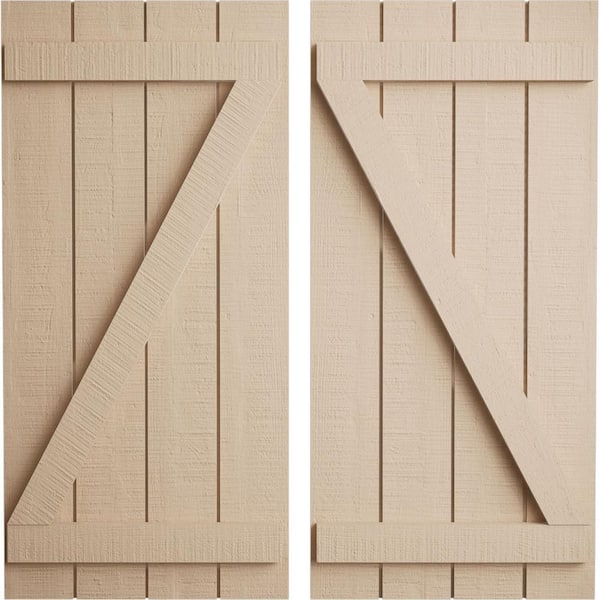 Ekena Millwork 22 in. x 52 in. Timberthane Polyurethane 4-Board Joined Board-n-Batten Rough Cedar Faux Wood Shutters w/Z-Board Pair