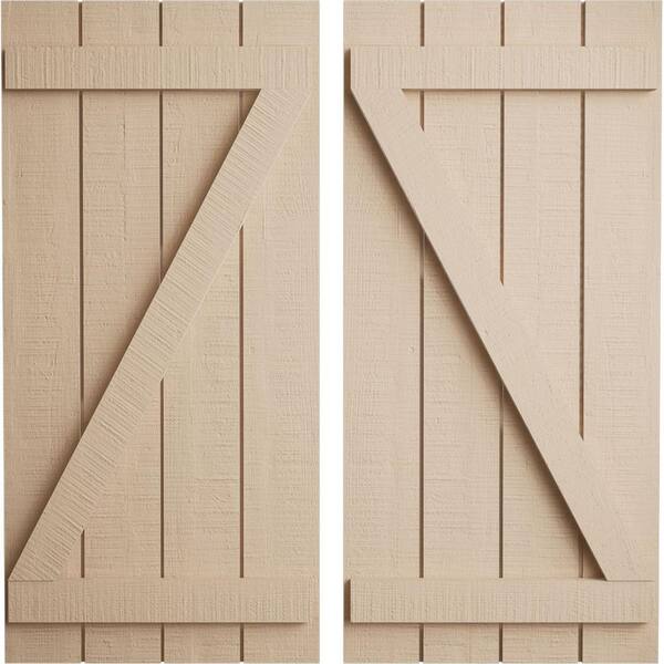 Ekena Millwork 22 in. x 76 in. Timberthane Polyurethane 4-Board Joined Board-n-Batten Rough Cedar Faux Wood Shutters w/Z-Board Pair