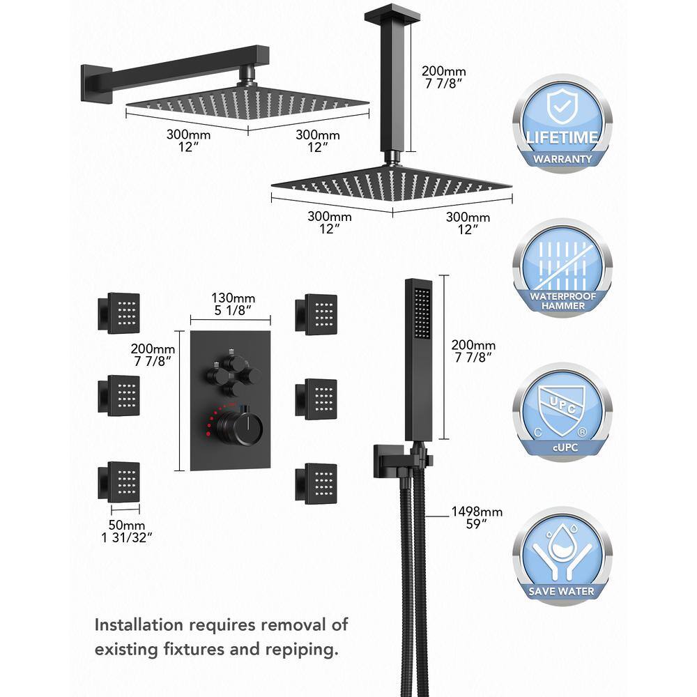 DualJetSpa 12" Gold Dual Shower Head with Body Jets