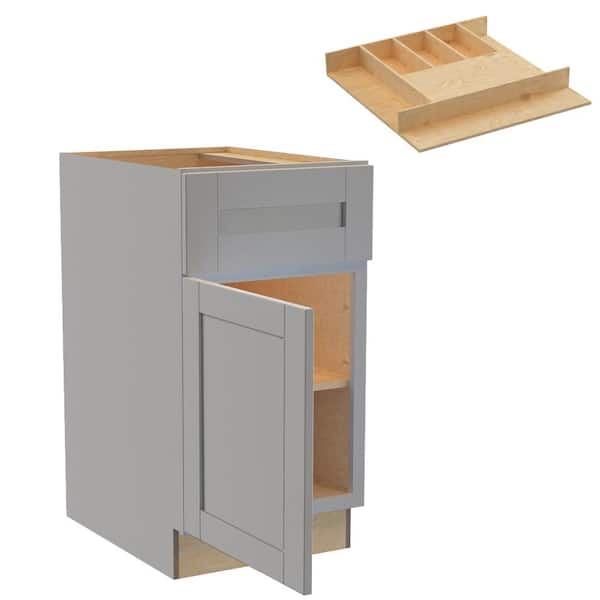 Home Decorators Collection Washington 18 in. W x 24 in. D x 34.5 in. H Veiled Gray Plywood Shaker Assembled Base Kitchen Cabinet Left CT Tray