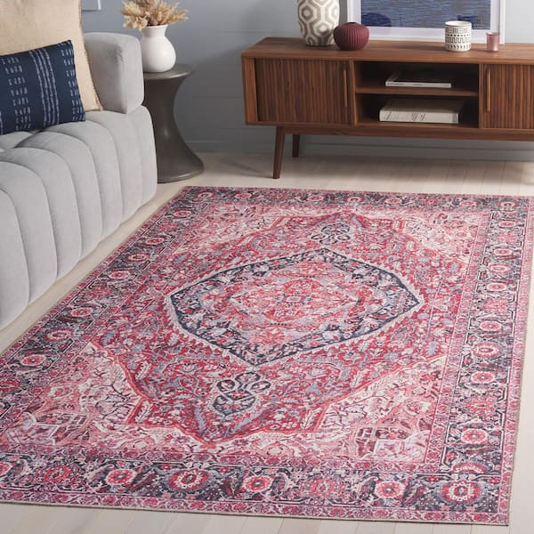 Vintage Serapi Pink/Blue 6 ft. x 9 ft. Machine Washable Abstract Ornate Medallion Area Rug