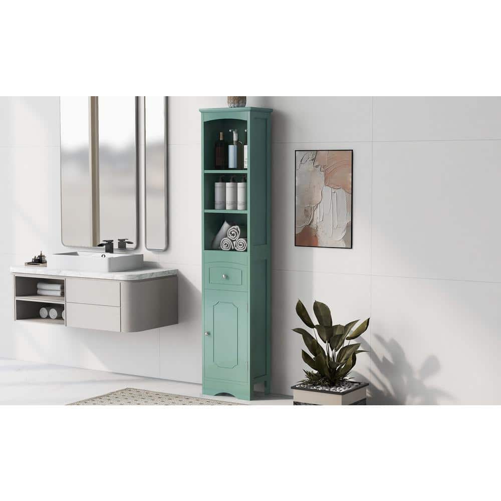 13 in. W x 9 in. D x 67 in. H Green Wood Linen Cabinet with Adjustable Shel
