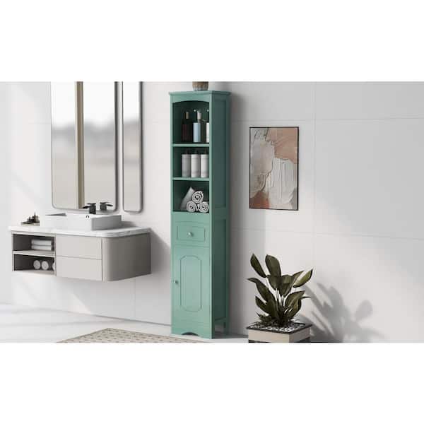 Unbranded 13 in. W x 9 in. D x 67 in. H Green Wood Linen Cabinet with Adjustable Shelves