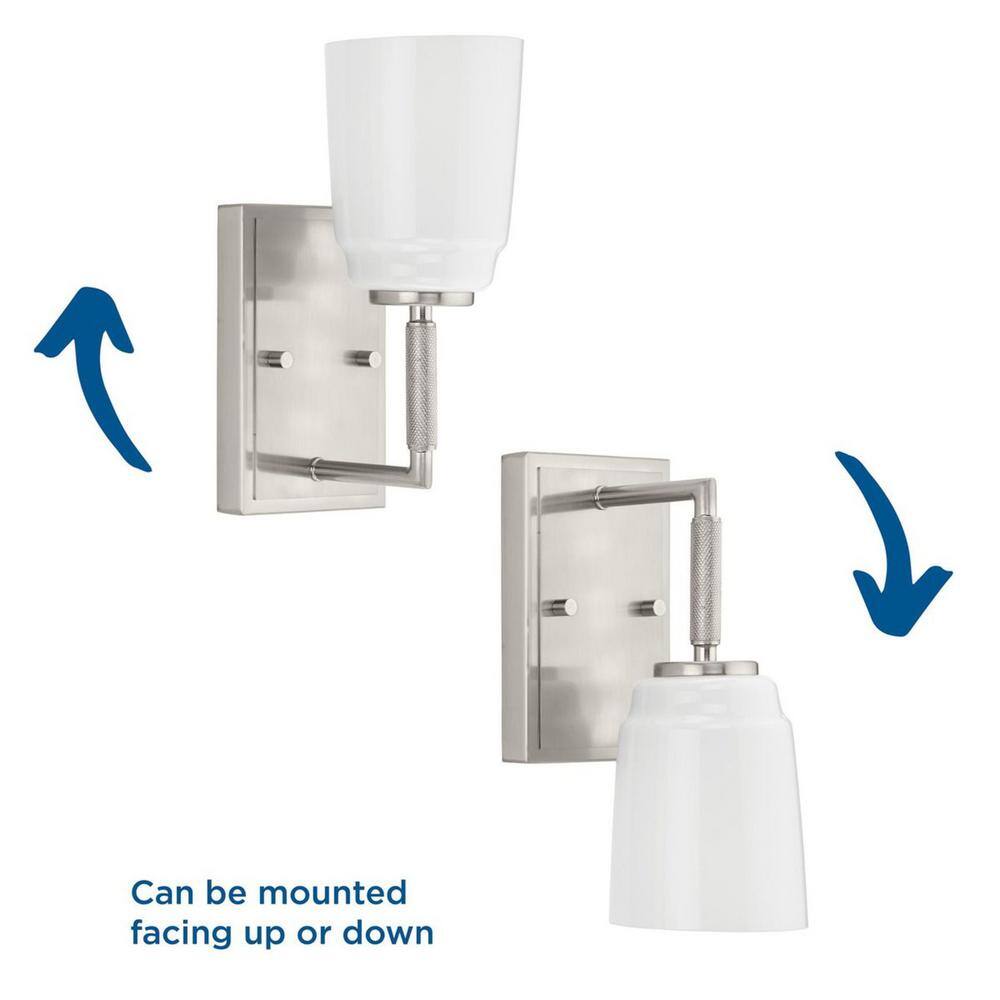 Spenser Brushed Nickel 1-Light Vanity with Opal Glass Shade