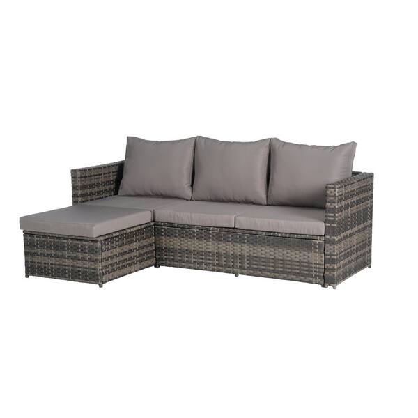ニードルス Gray 4-Piece Wicker Outdoor Patio Sectional Set, Rattan
