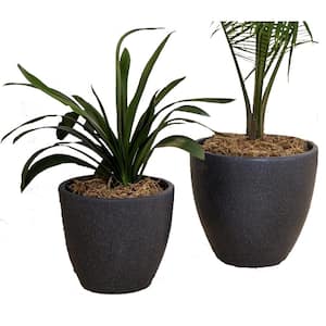 14 in and 12 in Tall Lightweight Nested Black Round Flower Pot Planter (Set of 2), Different Sizes, Modern Round Planter