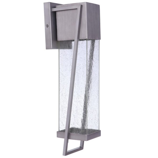 Bryce 20 in. Silver Finish Outdoor Hardwired Integrated LED Wall Lantern Sconce w/ Clear Seeded Glass